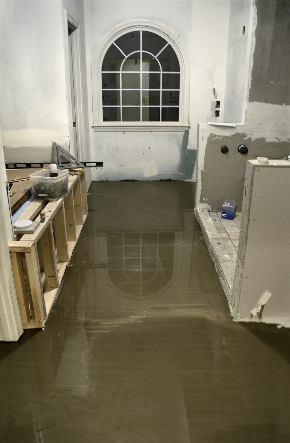 Bathroom flooded with sewage.