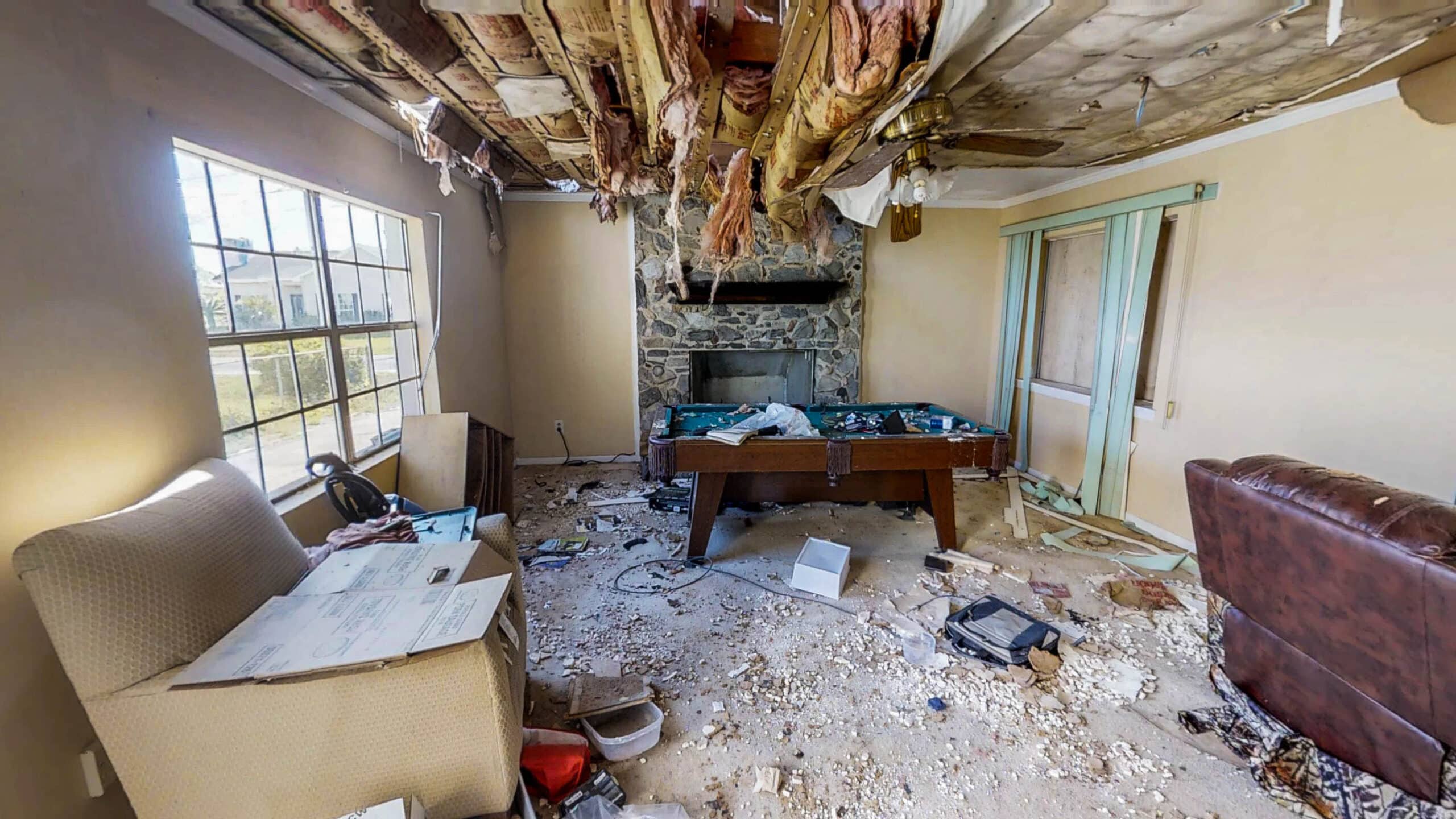 The living area not severely damaged by fire in attic